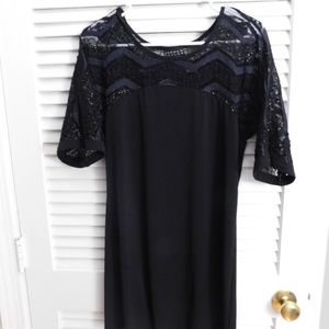 Black dress lace detail on top knee length